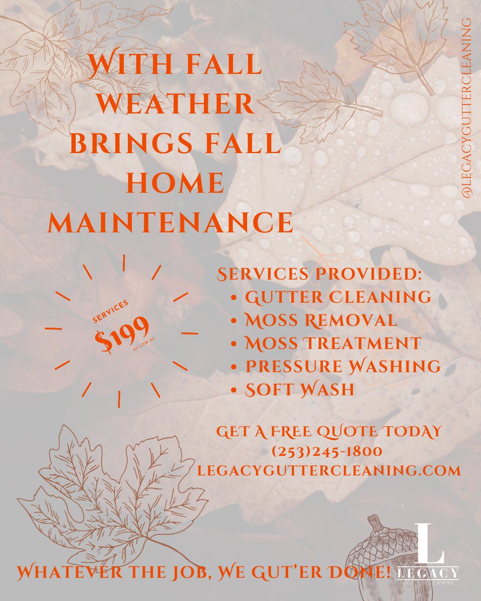LegacyGutter's tweet image. Hello September • Hello Rain ☔️🦠🍂

Moss left untreated can cause significant damage and degrade the structural integrity of your roof.

Don’t FALL behind! Keeping your gutters cleaned in the fall is the best way to be ready for winter.

Whatever the job, We Gut’er Done! 👍
