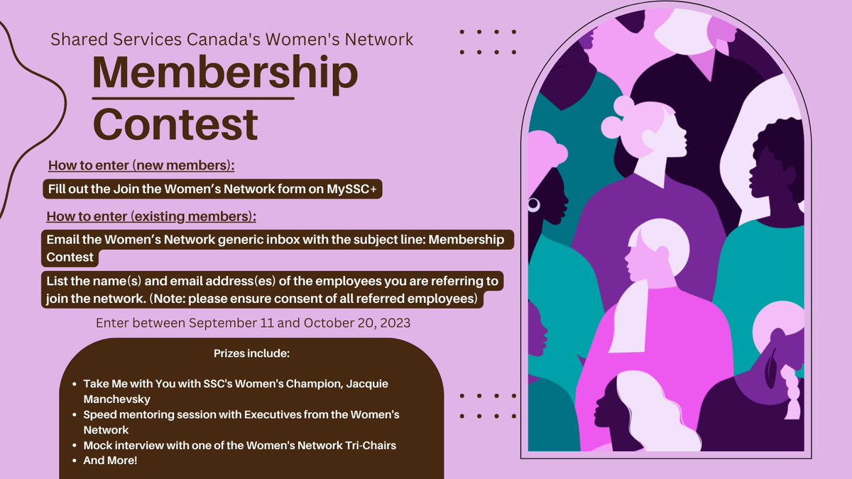 🌟 Exciting News! 🌟 SSC's Women's Network Membership Contest starts soon! Join or refer someone as a new member for a chance to win fantastic prizes. Contest runs from September 11 until October 20. Empowerment awaits! 💪🏼🎉