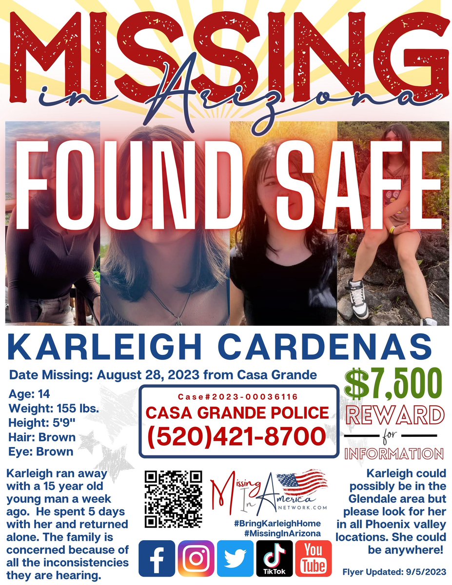 #KarleighCardenas has been found safe today!