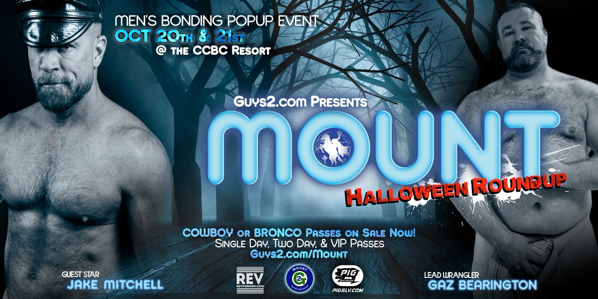 WestCub_86's tweet photo. At MOUNT we tie the bottoms down, blindfold them,  and the tops go to town! Join us for the new MOUNT hosted by myself and @vegasdaddybear + @gazbearington at the CCBC Resort. It's similar to Horse Market, but these broncos are outdoors and on the grass! Join us Oct 20 & 21st for MOUNT! Tickets go on sale Friday Sept 8th at 9am! THAT'S TOMORROW! https://t.co/2FgZJvGU6g Volunteer Passes up for grabs NOW!