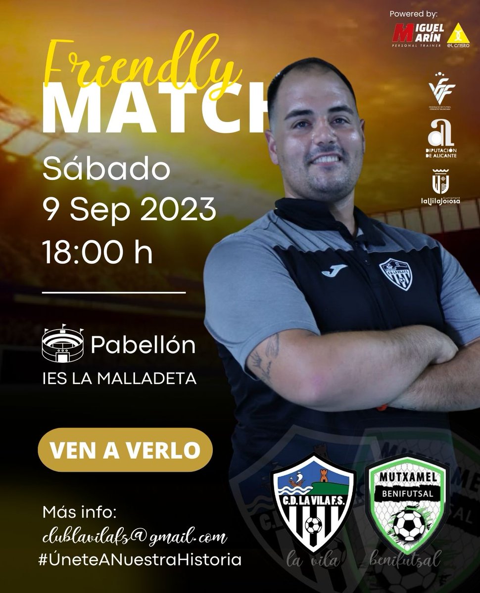 😏 ¡No desaproveches la oportunidad de poder verlos jugar! 🔥

🆚 <a href="/BenimagrellC/">C.M.BENIFUTSAL</a> 
📆 Sábado 09
⌚ 18:00 H
🏟️ IES La Malladeta 
🫱🏼‍🫲🏼 Amistoso 
🎟️ Entrada gratuita

⚽ Este sábado, el primer equipo disputa el último partido de pretemporada😎
