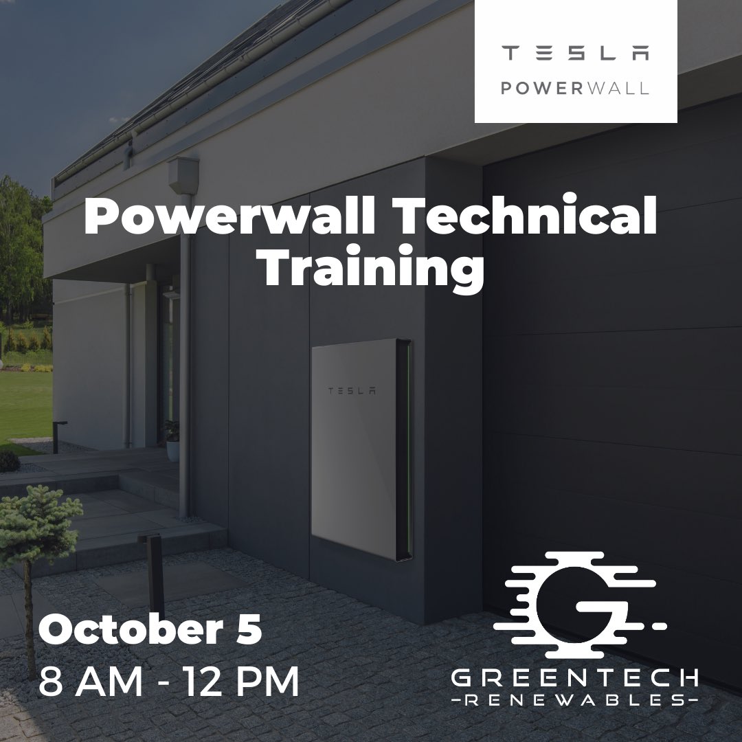 GreentechTampa's tweet photo. Join us and discover the benefits of Powerwall during our upcoming Technical Training. 
Take part in a hands-on installation and commissioning session with Tesla experts. 

Registration link: https://t.co/DPDwIgaTJn 

If you have questions, call our office at, (941) 413-0403! https://t.co/fxTNQOHHvB