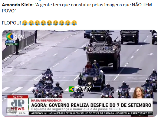 waldirinfor's tweet photo. "O desfile do 7 de Setembro teve uma edição especial, para um público seleto... ou melhor, muito, muito, muito seleto! 😅😉 #DesfileDo7DeSetembro" https://t.co/uUM0yUp8gE