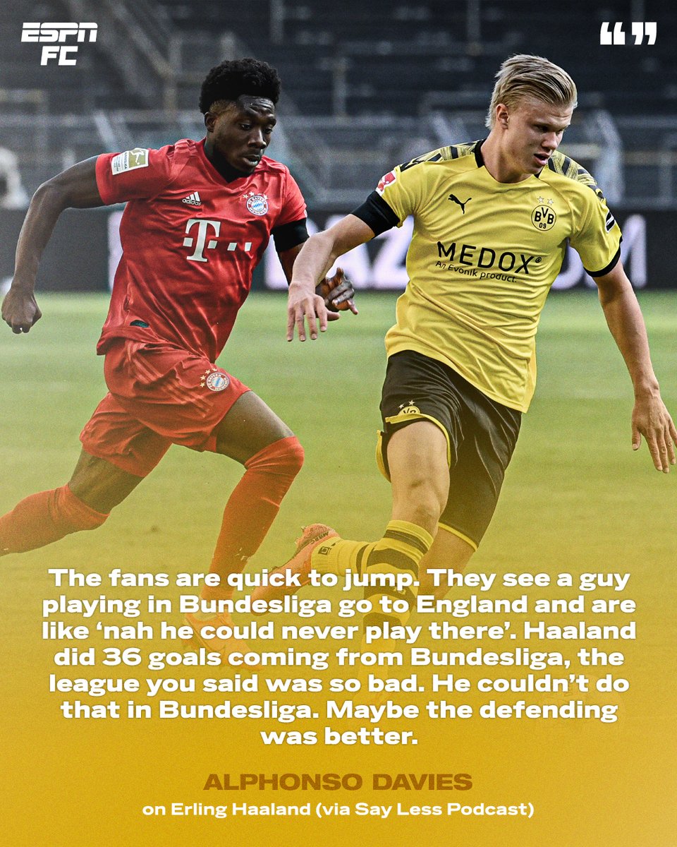 Alphonso Davies on Erling Haaland tearing up the Premier League 👀