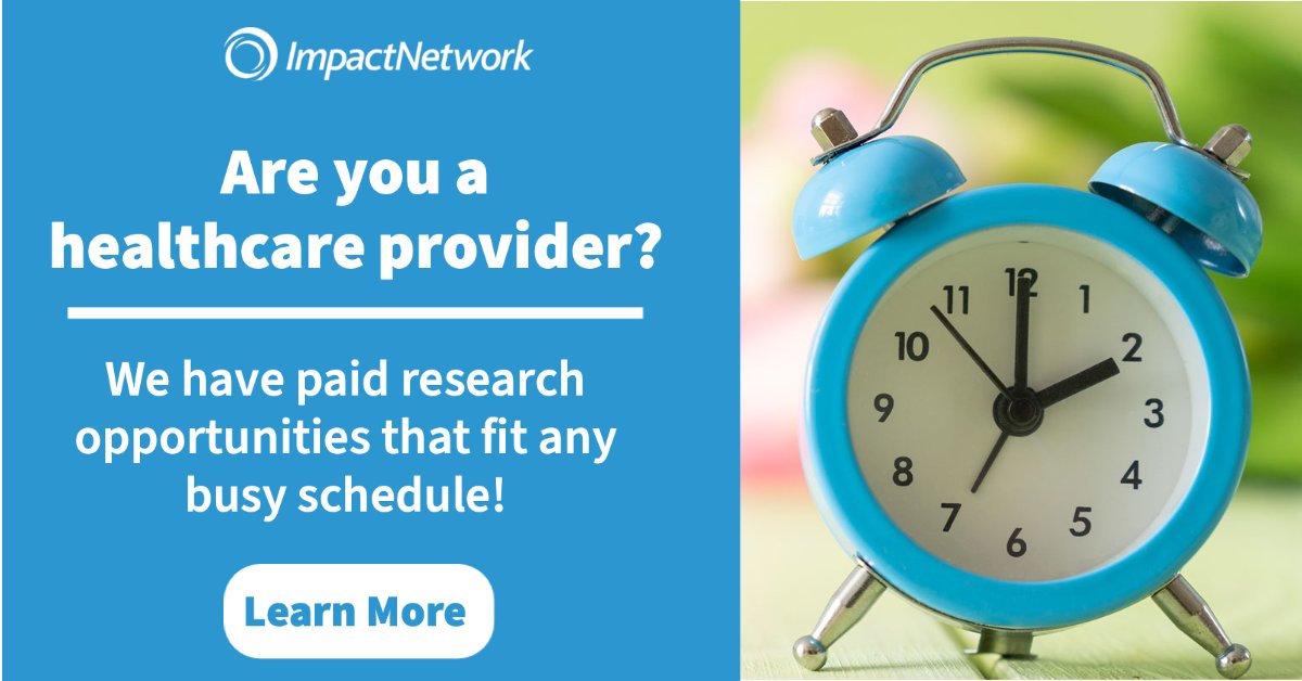 MyImpactNetwork's tweet image. We know how busy health care providers are, that is why we offer various types of research opportunities to fit any schedule. Learn more about Impact Network and how you can start earning extra money by providing your expert opinion!

secure.myimpactnetwork.com/IRXPhysPortal