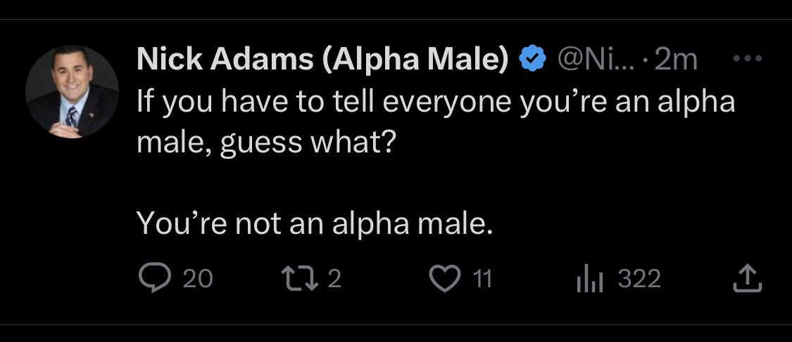 JodiePP1948's tweet photo. 🤦‍♀️🤣🤣
 He has Alpha male next to his name. https://t.co/1oaa1HTk5e