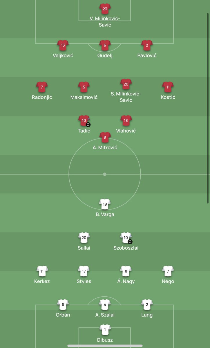 maricic_marko's tweet image. La composition de ce #SRBHUN à suivre sur #lequipeLIVE 👀
Un 11 ULTRA OFFENSIF côté serbe avec 5 attaquants (pistons Radonjic & Kostic, attaque à 3).
On surveillera la performance de la recrue à 70 millions d’euros de Liverpool, Dominik Szoboszlai !
Rdv 20h35 !