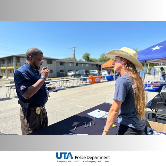 UTAPolice's tweet photo. Officer Finney was out at the International Welcome Event and the Military and Veteran Service Welcome yesterday! It was great to meet more Mavericks and share what UTAPD offers!
#utapd #utastudents #campussafety #utapolice https://t.co/zsQk68CJDt