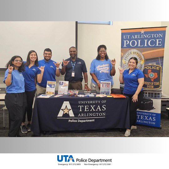UTAPolice's tweet photo. Officer Finney was out at the International Welcome Event and the Military and Veteran Service Welcome yesterday! It was great to meet more Mavericks and share what UTAPD offers!
#utapd #utastudents #campussafety #utapolice https://t.co/zsQk68CJDt