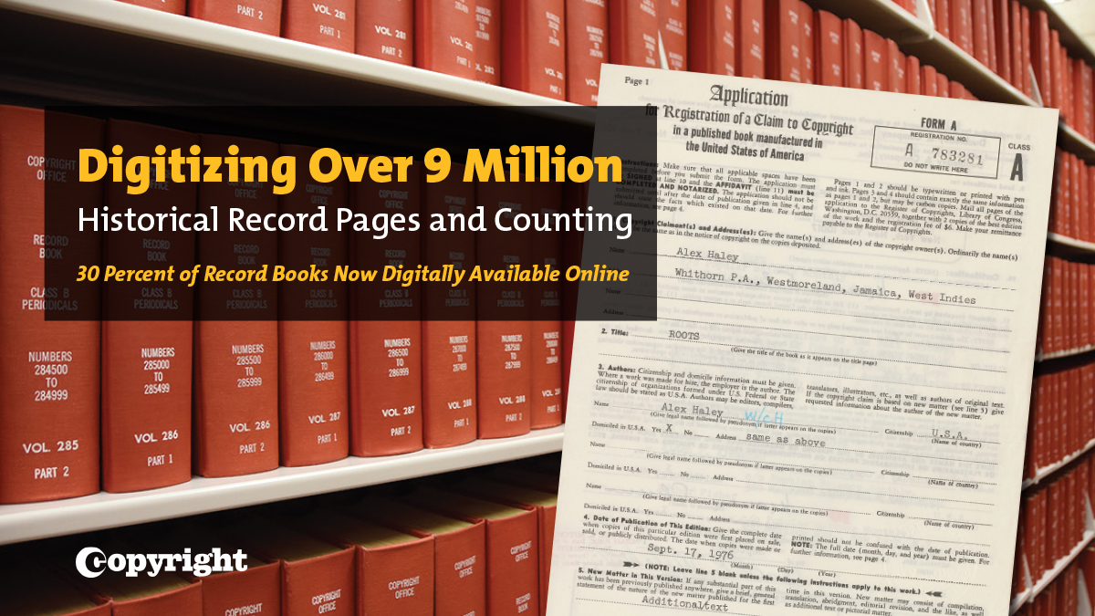 CopyrightOffice's tweet photo. The Copyright Office has digitized over 9 million records (and counting) in the Copyright Historical Record Books Collection. Read about this achievement in our latest Copyright: Creativity at Work blog post. https://t.co/RGwimQ4c5S https://t.co/7XUJtG8fTl