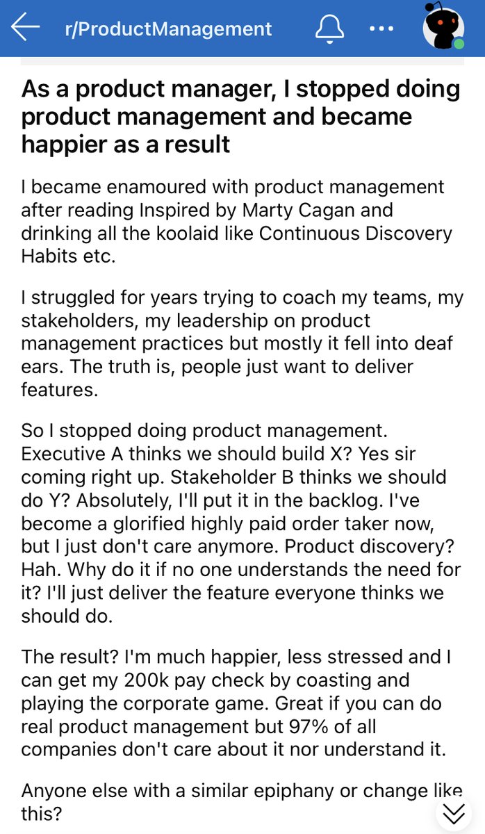 nurijanian's tweet image. Product Managers on Reddit Are Giving Up 🫡🥲