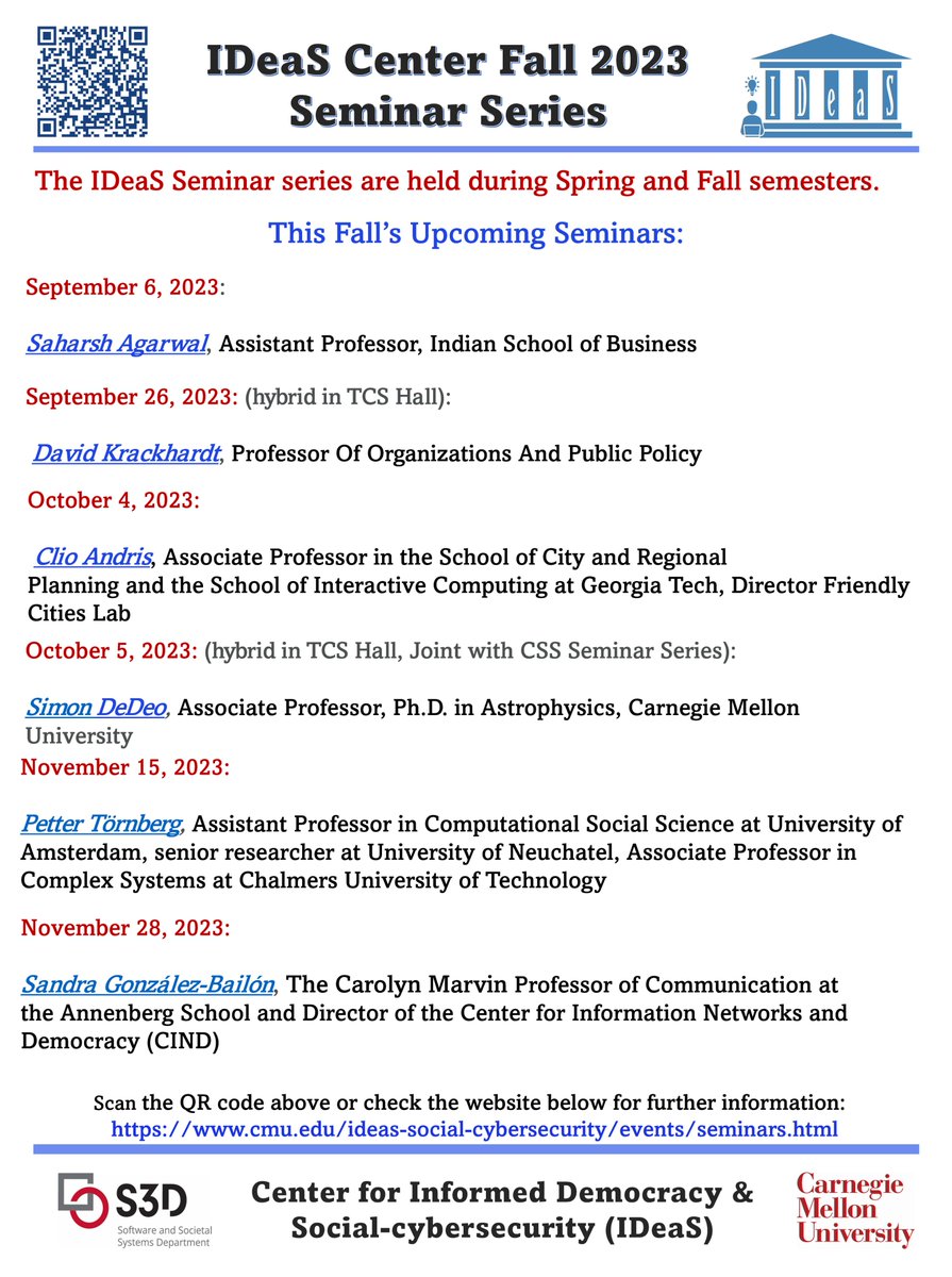IDeaS Center CMU (@ideascmu) on Twitter photo All seminars will be held virtually via Zoom unless otherwise noted. Additional talk details and registration links will be posted online prior to seminar dates. Email centerforideas@andrew.cmu.edu to be added to the mailing list. All seminars will be held virtually via Zoom unless otherwise noted. Additional talk details and registration links will be posted online prior to seminar dates. Email centerforideas@andrew.cmu.edu to be added to the mailing list.
