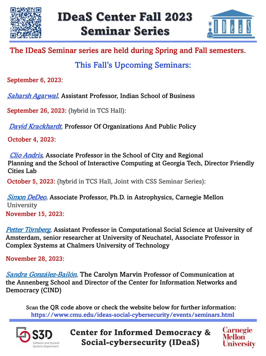 All seminars will be held virtually via Zoom unless otherwise noted. Additional talk details and registration links will be posted online prior to seminar dates. Email centerforideas@andrew.cmu.edu to be added to the mailing list.