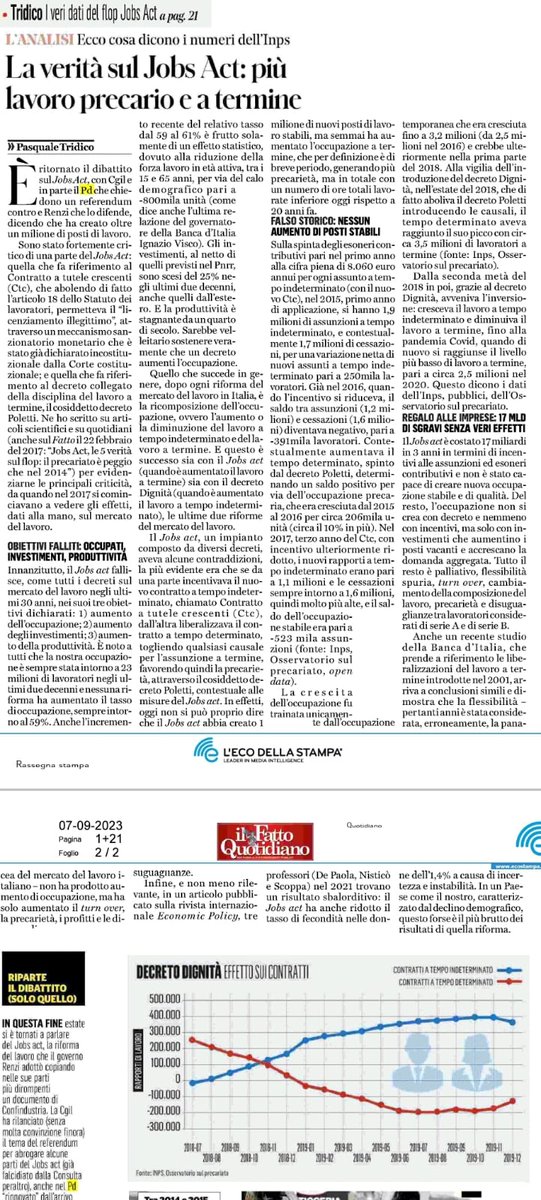 PTridico's tweet photo. Il mio intervento sul Jobs Act, visto che se ne riparla, dati alla mano, non ha prodotto 1 milioni di posti di lavoro in più, ma solo più lavoro temporaneo poi rientrati. Ed è costato 17 mld in 3 anni. Questo dicono i dati @INPS_it . Oggi su @fattoquotidiano https://t.co/rvjTbHF1K0