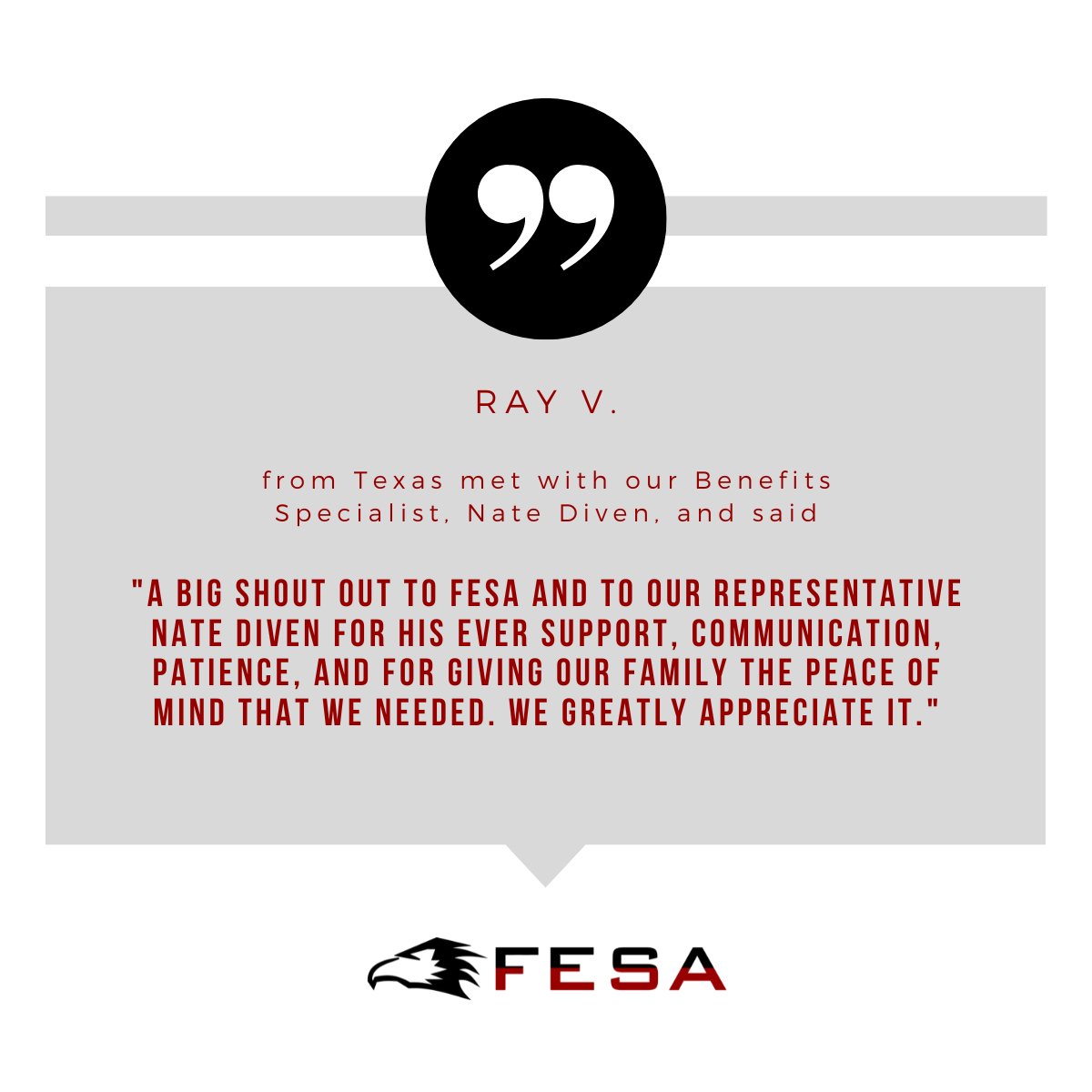TeamFESA's tweet image. Like Ray V. from Texas, we can help you understand your benefits too! Contact us at (512) 687-6202 or email CustomerService@GoFESA.com
Visit GoFESA.com for more information
#FESA #Benefits #Retirement #TSP #Medicare #BenefitsAnalysis