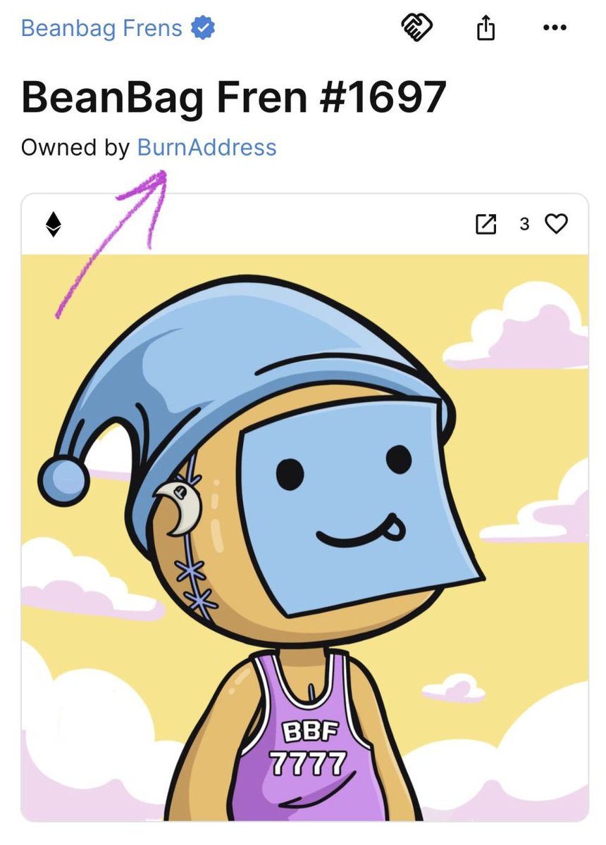 Someone sniped this <a href="/beanbagfrens/">Frenzies</a>  for .4 ETH, then bought scissors, and immediately burnt the BBF to receive a rare #frenzysack  by #Frensville     

Come find out why...
discord.gg/frensville