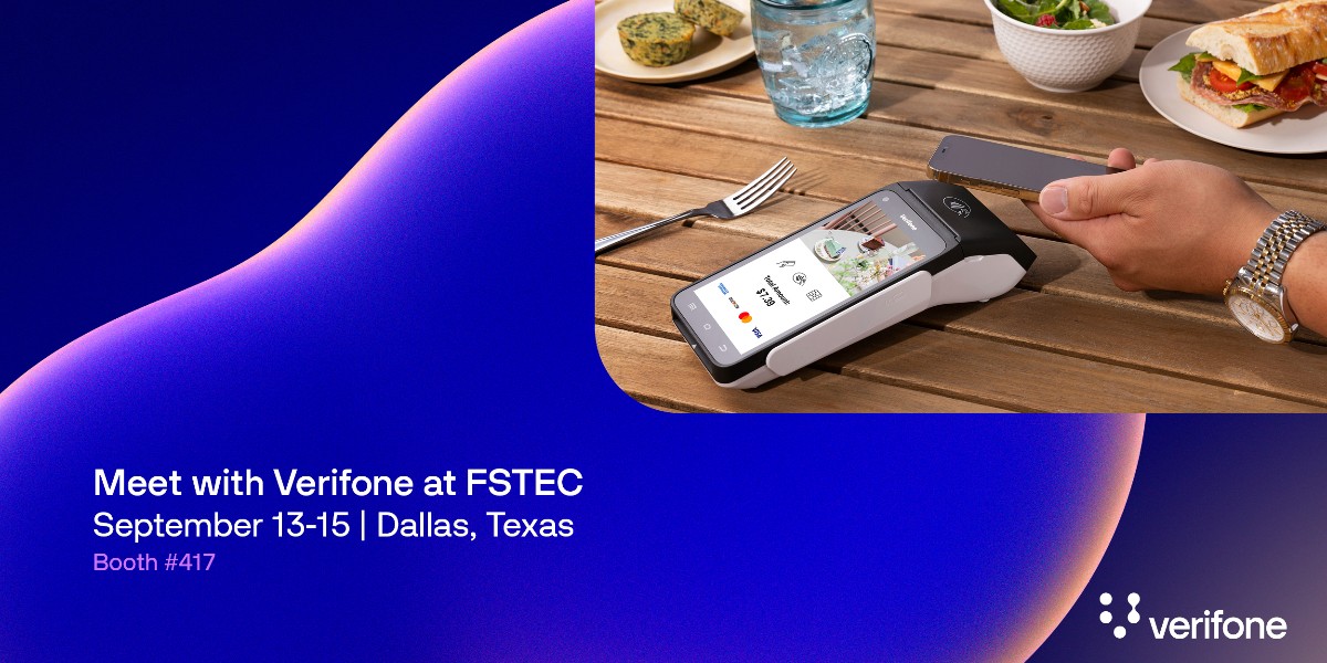 Verifone's tweet photo. Restaurant operators know the powerful difference the right tools and technology can make. We'll be showing our solutions off at FSTEC: the place where restaurants and tech intersect.

Schedule a meeting with us here: https://t.co/z7nwgOrzep and stop by booth #417 at the show! https://t.co/neahKVpNnG