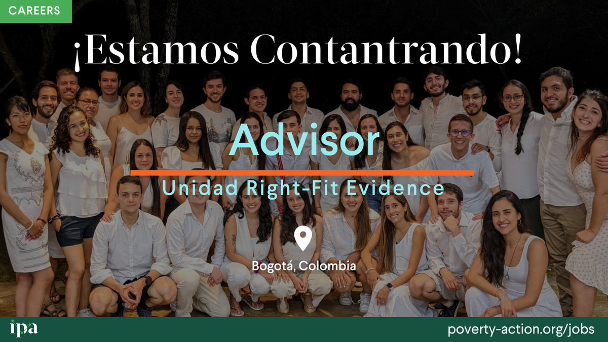 poverty_action's tweet photo. Si eres apasionado/a por impulsar el cambio a través de datos y evidencia, ¡esta es tu oportunidad! Buscamos un/a Asesor/a experimentada y dedicada para unirse a nuestro equipo: https://t.co/KmWKkYp6AW #IPAJob #MasEvidenciaMenosPobreza #ImpactoSocial https://t.co/69VF1E2avC