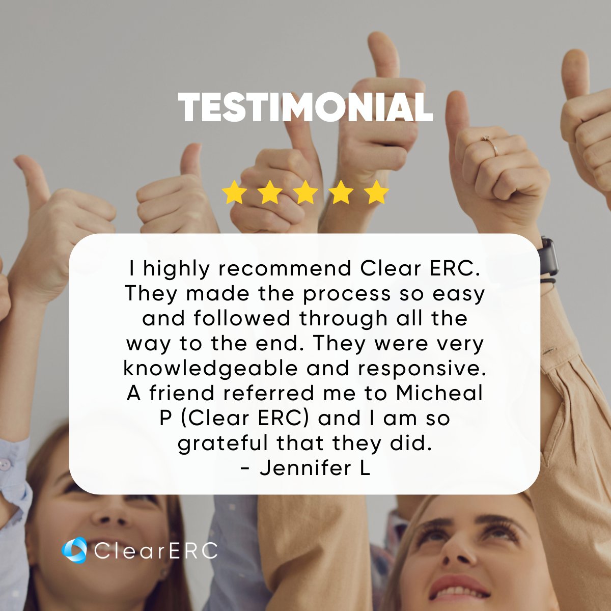 We pride ourselves on making the ERC process easy and seamless. If you know someone whose business was impacted by COVID-19, share this opportunity with them. Together, we can help businesses access the relief they need. Thank you for your recommendation!
#ClearERC #ERCExpertise