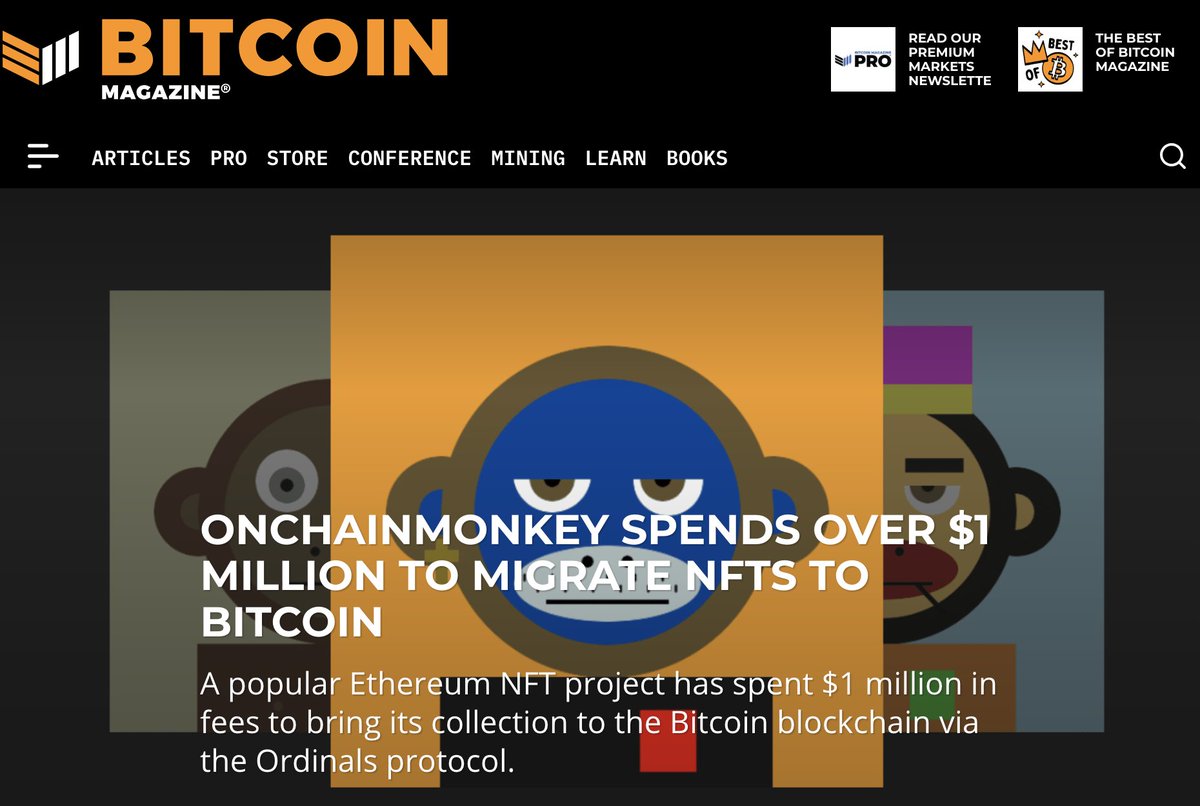 Our OCM community has conviction in our move to Bitcoin. Together we are  forging a path toward a bright future for digital artifacts on the most  important blockchain. Thank you to @bitcoinmagazine