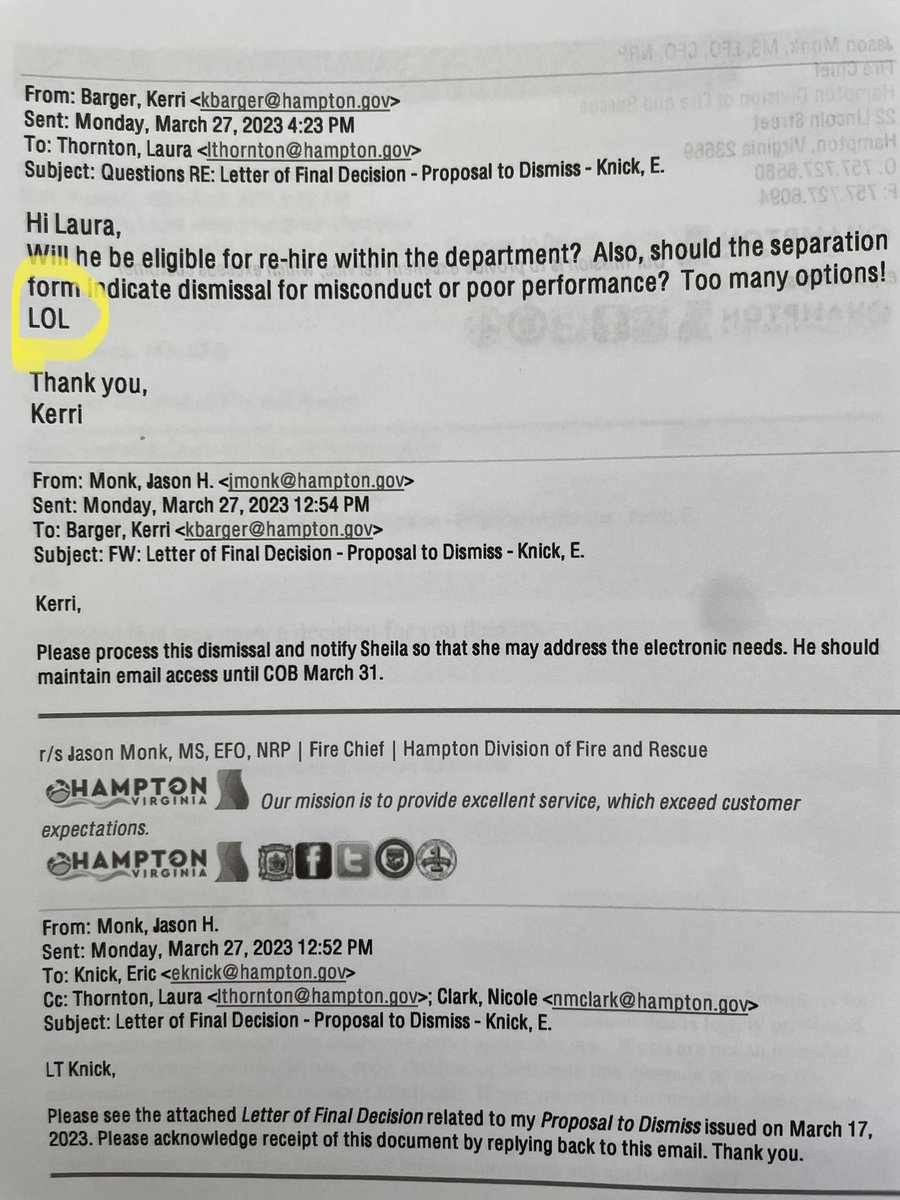 Mayor Tuck? City Council? Citizens of Hampton? Is this LOL hilarious to you??? Firefighters across America would your 25 year career being trashed by a city employee to HR be HILARIOUS?? It isn’t to us! #justice4eric #justice4buzz <a href="/cityofhampton/">City of Hampton</a> <a href="/HamptonVAFire/">Hampton VA Fire</a> <a href="/IAFFofficial/">International Association of Fire Fighters</a>