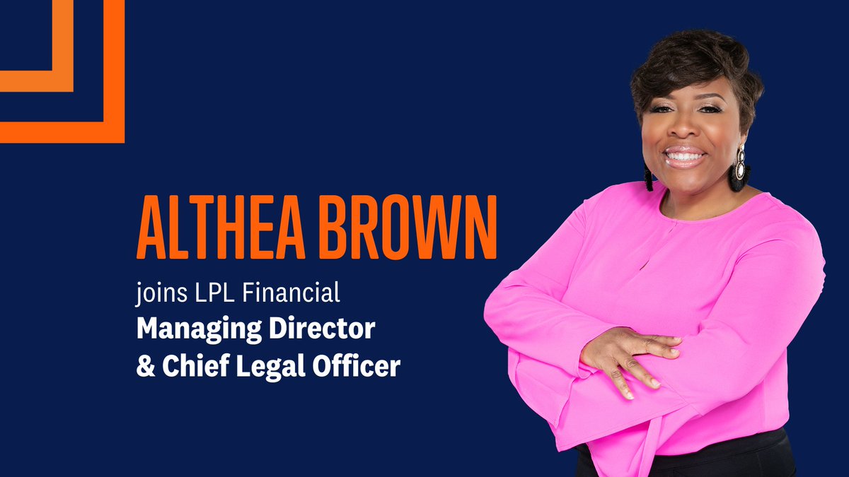 yedi31's tweet photo. Couldn’t be more excited to welcome Althea Brown to @LPL’s leadership team as Managing Director & Chief Legal Officer. We’re lucky to have you! #LPLNews https://t.co/8VvP9cPxdj https://t.co/VC0T6VWMVe