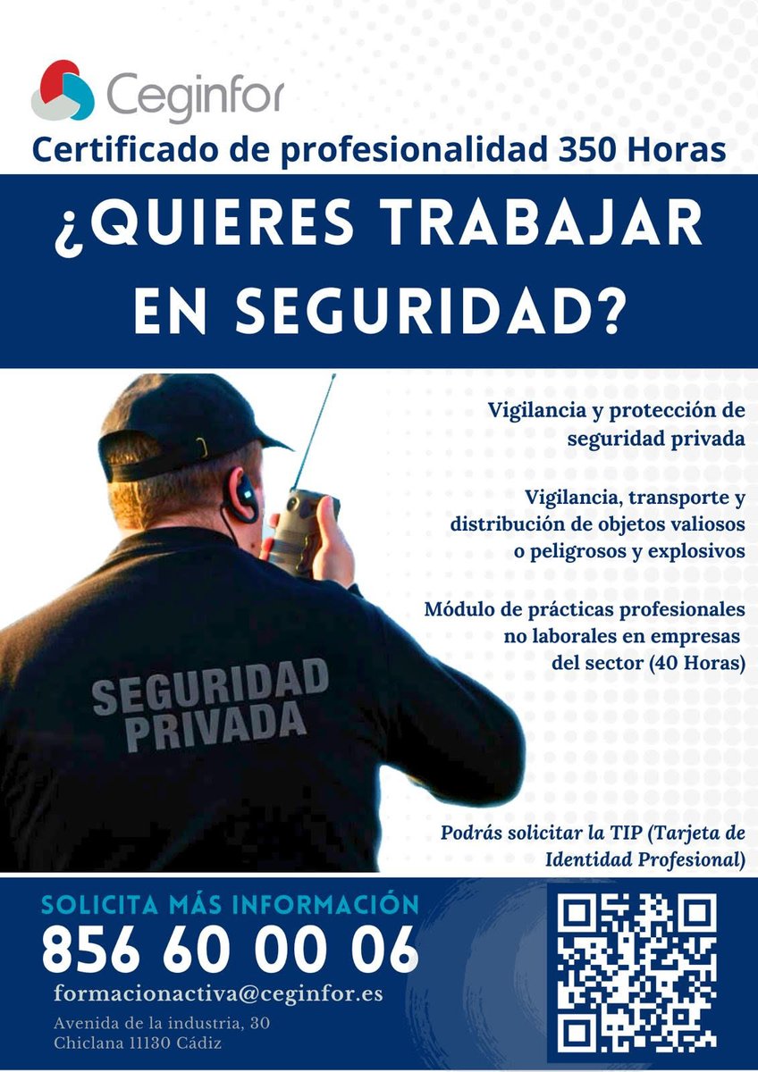 EMFO_CADIZ's tweet photo. #Formación: Certificado de vigilancia, seguridad y protección de explosivos (CEGINFOR - #Chiclana de la Frontera)   https://t.co/QOjgLydgEU https://t.co/uxzqshciqN