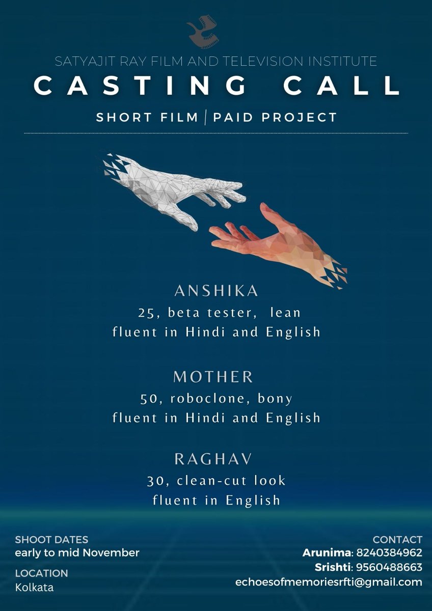 _vinodk_'s tweet photo. CASTING CALL
#CastingCall alert

Please contact on the given details. 
#shortfilm #filmschool #srfti https://t.co/f6KWpp3VmP