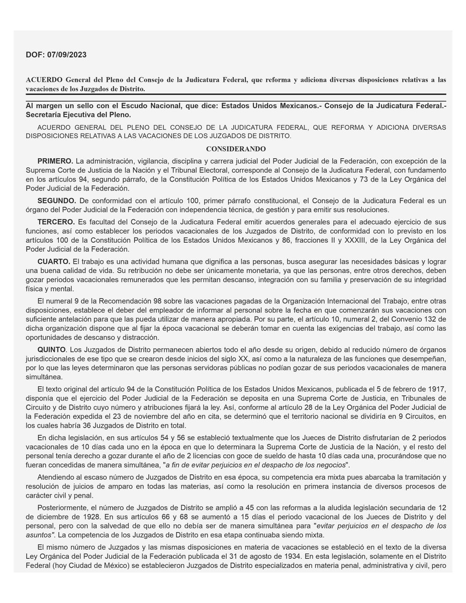 JuanMarcosDav's tweet photo. NUEVO ESQUEMA de vacaciones para juzgados de distrito mixtos, semiespecializados, especializados, mercantiles federales y auxiliares.
Vigente a partir de 08.09.23
Repostea para que llegue a más colegas 🤓 https://t.co/kgivlXXKXP
