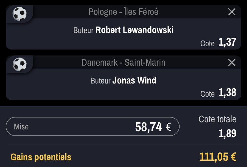 KutaKiimo's tweet photo. 💸 3ÈME PALIER 💸

⚽️ Lewandowski BUTEUR ( Pologne ) + Wind BUTEUR ( Danemark ) 
📊 Côte : 1,89 
⏱ Heure : 20h45 

Like si tu suis ✅ https://t.co/naiOXHvaUg