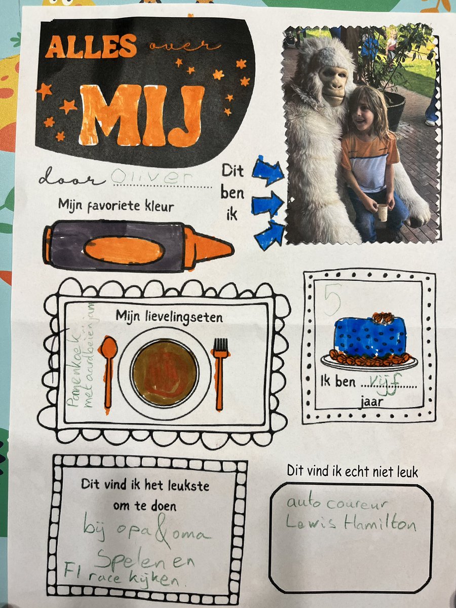 radiantteddy's tweet photo. When a 5y old is making his homework. Favorite colour: papaya
Love: to watch the race with grandpa @gamsmits 
Hates: Hamilton (because of the collision wit @OscarPiastri  his hero). #McLaren 
He want to design new car factories or new cars. new on the list @F1TVmedia  reporter. https://t.co/zzOIYR8T3a