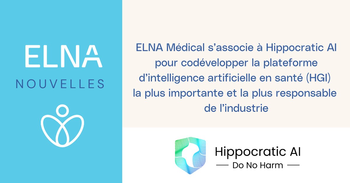 ELNA Médical est la seule société canadienne à faire partie du Programme de Partenaires Fondateurs d'Hippocratic AI, le premier grand modèle de langage (LLM) axé sur la sécurité pour les soins de santé.
elnamedical.com/fr/resources/e… 
#santé #innovation #IAmédicale #GPT4