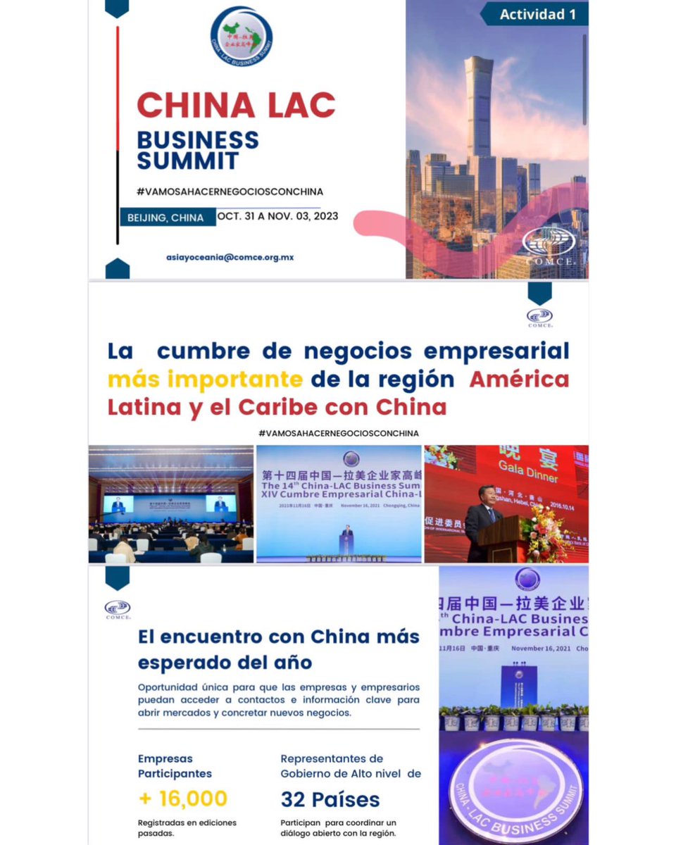 ComceOficial's tweet photo. 🇨🇳 Nos vamos a #venderle a #China
Eres #empresa #mexicana y quieres #exportar a China, participa en la #Misión de #Negocios del #COMCE
⚠️ Últimos lugares⚠️
🗓️Noviembre 2023
Información y registro📩asiayoceania@comce.org.mx
Pabellón México CIIE
Modalidad individual y grupal https://t.co/atil6MKpJG