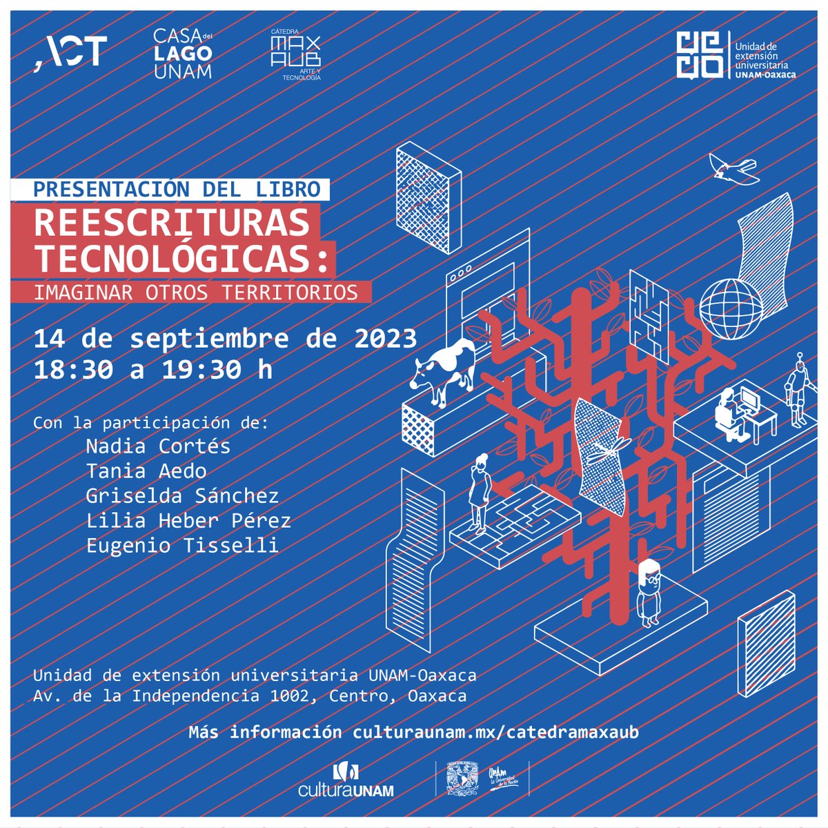 Próximo jueves en Oaxaca:
Presentación de #ReescriturasTecnológicas: Imaginar otros territorios, libro que recoge propuestas sobre la apropiación tecnológica en distintos escenarios de México.
Entrada libre
Coedición con <a href="/CasadelLago/">Casa del Lago UNAM</a> y <a href="/ACT_MX/">Programa Arte, Ciencia y Tecnologías</a>: casadellago.unam.mx/reescrituraste…
