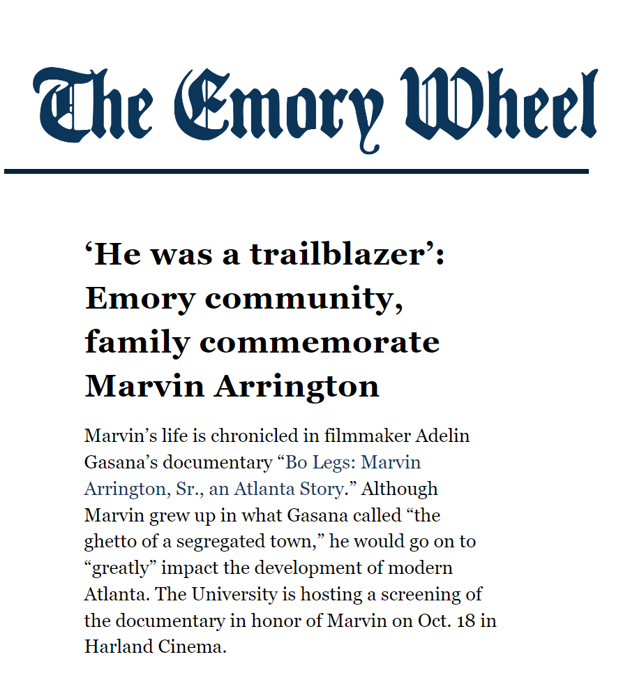 AdelinGasana's tweet image. Honored that I could play a small role in preserving the life and work of the Honorable Marvin Arrington, Sr. Thank you @EmoryUniversity &amp;amp; @emorywheel for this interview and hosting a screening of @BoLegsFilm next month on campus for Homecoming week 2023.
emorywheel.com/he-was-a-trail…