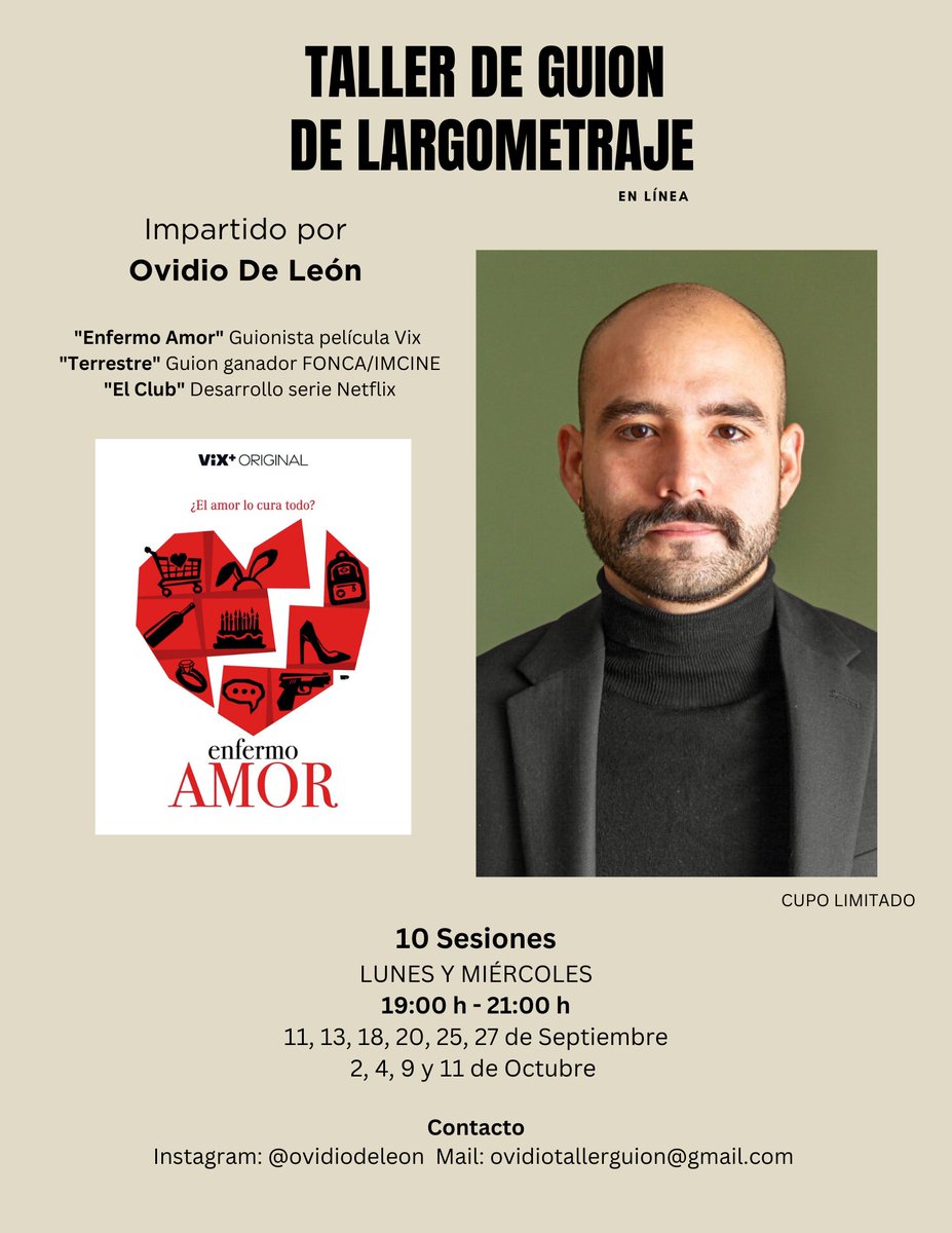 ovidiodeleon's tweet photo. ¡Quedan pocos lugares! INFORMACIÓN DEL TALLER DE GUION DE LARGO POR DM. :) https://t.co/uCiClqLMge