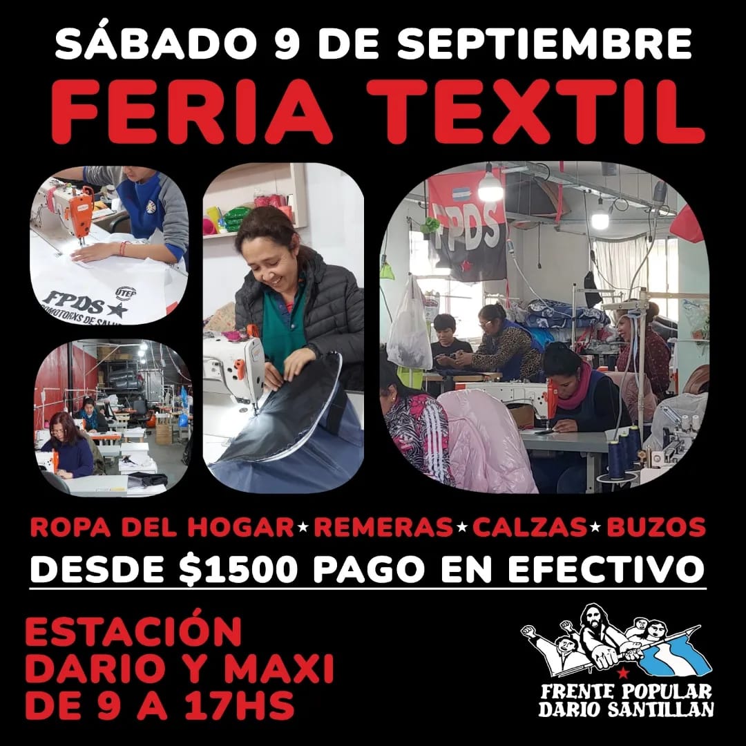 Este sábado te esperamos en la Feria Textil, en la estación Dario Santillan y Maximiliano Kosteki.
