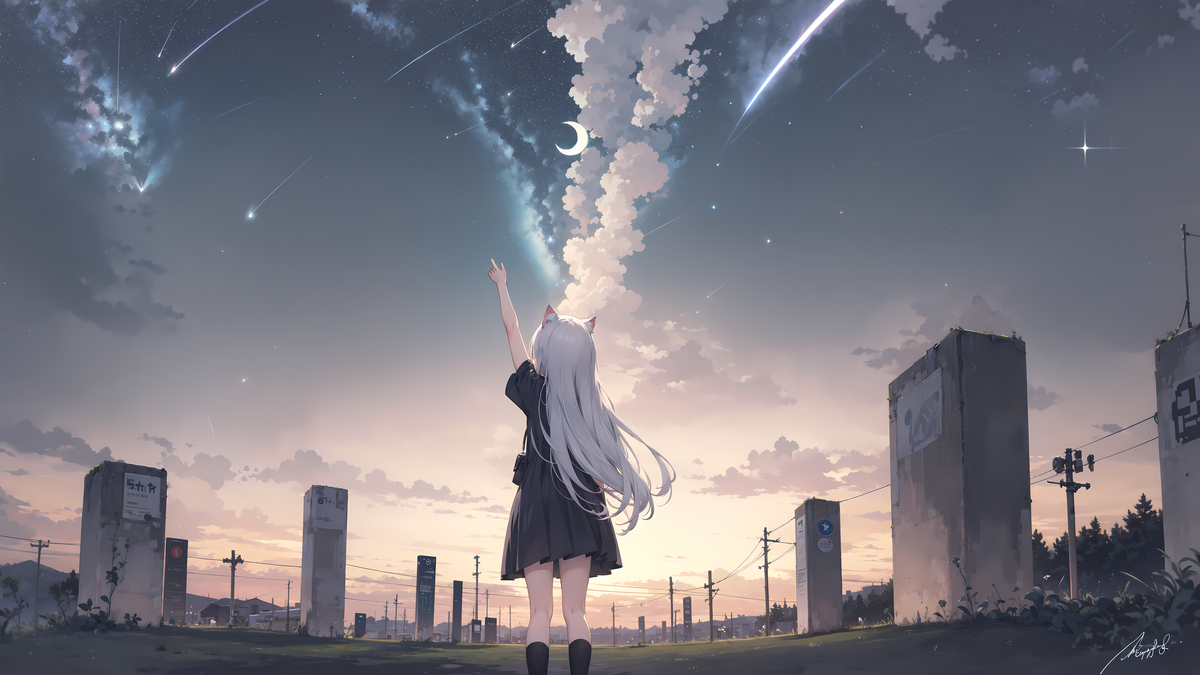 warvilk's tweet photo. 微修，高清化

#原创 #女の子 #女孩子 #白髪 #白发 #猫耳 #夜空 #星空 #wallpaper (1/1) https://t.co/n2FHXv1q5A