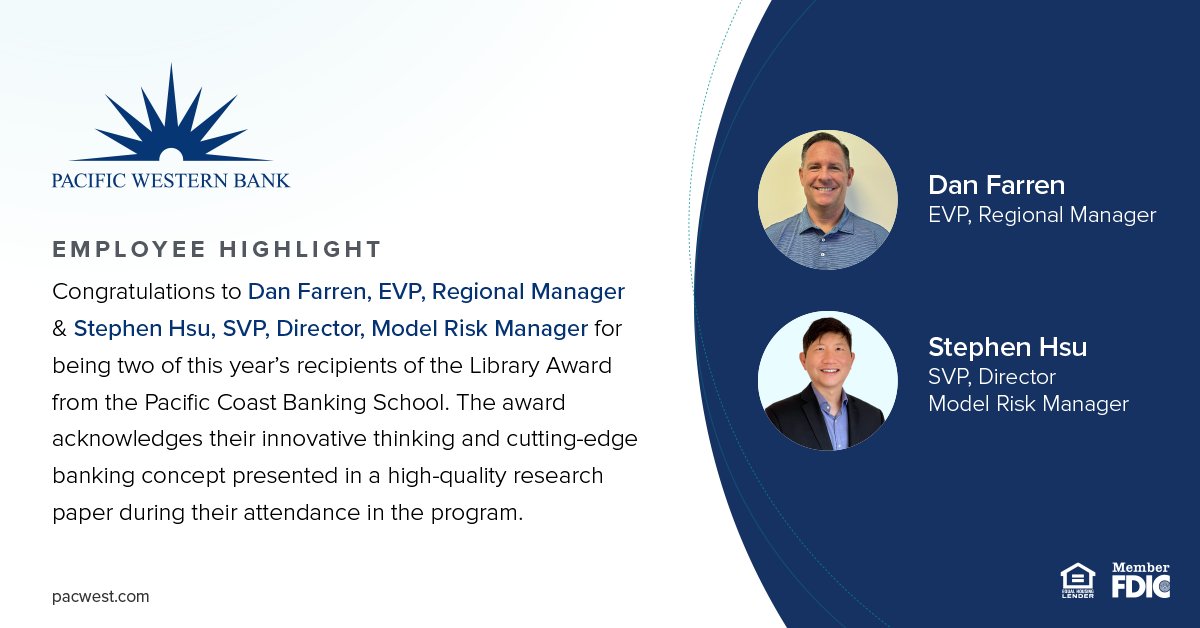 Congratulations to Dan Farren, EVP, Regional Manager & Stephen Hsu, SVP, Director, Model Risk Manager for receiving @thePCBS Library Award for their innovative thinking and cutting-edge banking concept presented in a high-quality research paper.