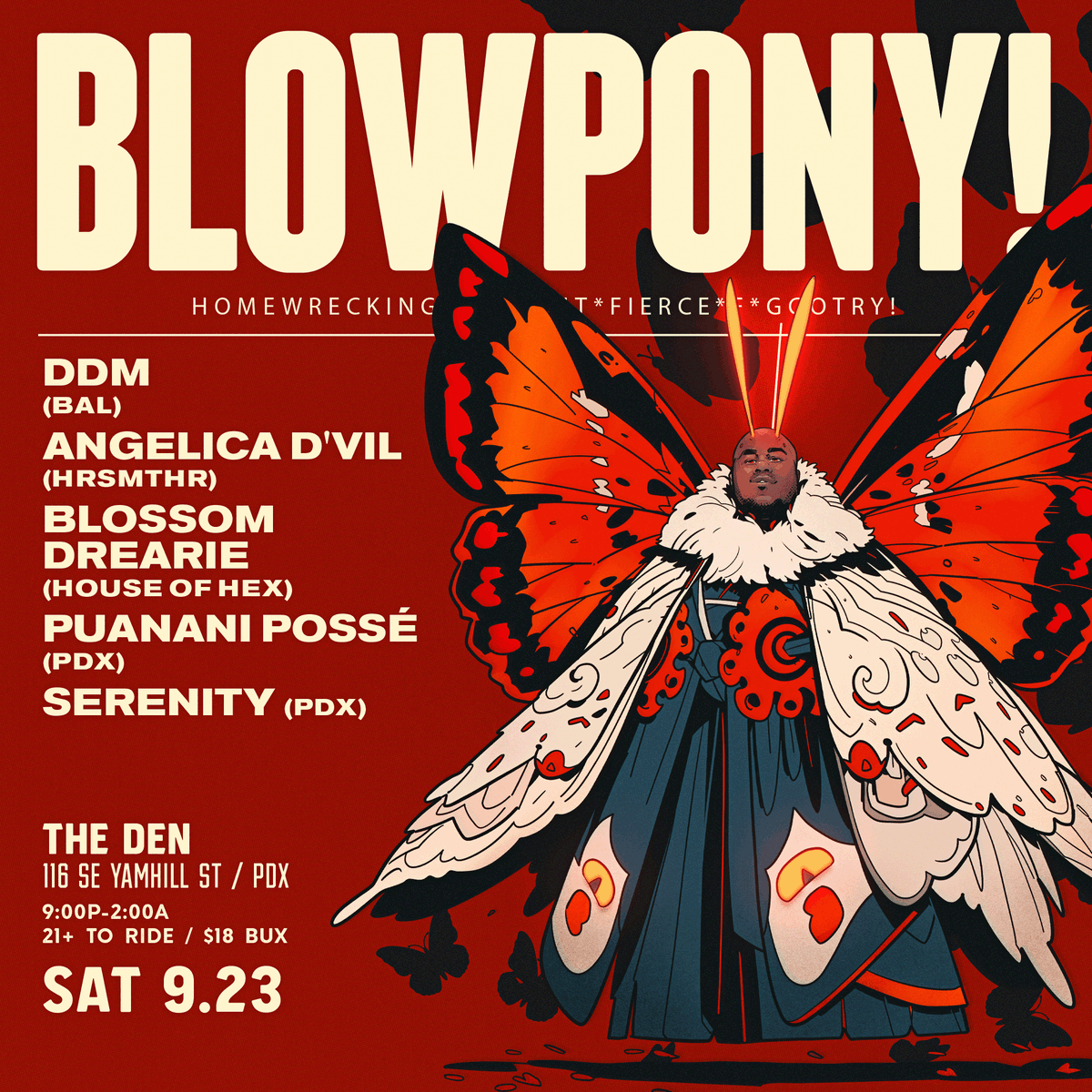 BlowPony's tweet photo. 9.23.23 BLOWPONY w/ DDM from Baltimore! Saddle up Queer Portland! #blowpony #queerevents #homocult #queersocial #queermixer #fierce #faggotry #deviant #queernightlife #queerportland https://t.co/cAbihSZeaB