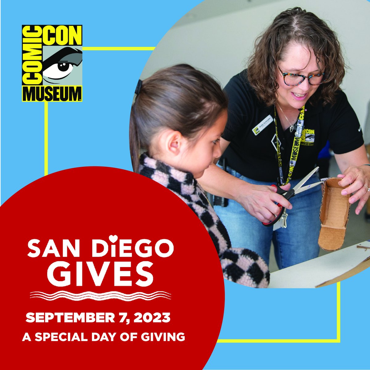San Diego Assemble! 🦸 Support Comic-Con Museum's mission to raise $20k during @SanDiegoGives. 🏆 Your donation will help fund our incredible education center. With your support, we can craft even more unforgettable memories. #GiveLocal easily & securely: bit.ly/CCMSDGives23.