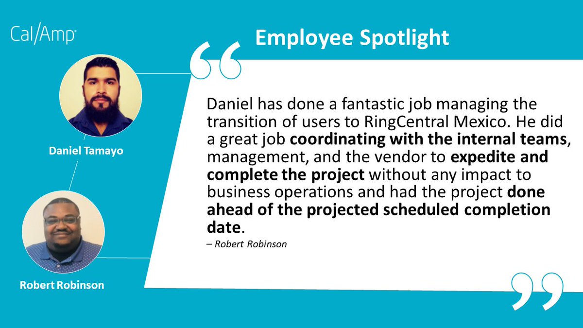 Our September Employee Spotlight features Daniel Tamayo from our IT Department! Daniel's focus and dedication to supporting our #OneCalAmp team is so important to our success. Thank you, Daniel, for being a fantastic team player at CalAmp! 🤝

#employeespotlight #calamp