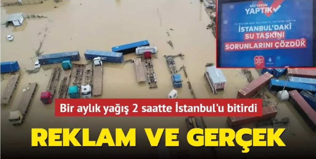 İBB reklamdan ibaretmiş: “10.6 milyar harcadık, su taşkınını çözdük” reklamlarıyla İstanbul’u donattı. Yaz sonrası ilk yoğun yağmur reklamları yalanladı. Ekofelaket #Tffistifa Süleyman Soylu Namus Ermenistan Azerbaycan Arif Kocabıyık Muharrem İnce #BenSenYokGalatasarayVar