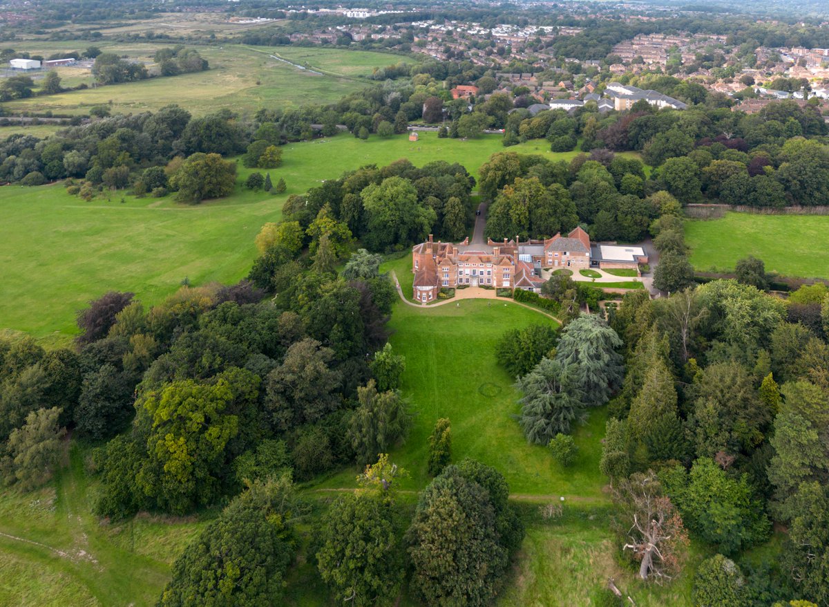 Earlham Hall - built in 1642. Once home to Elizabeth Fry (née Gurney). Now the University of East Anglia's Law School. Site of a Norfolk lost village #EarlhamHall #aerial #image #Norwich #UEA #LostVillagesNorfolkBook