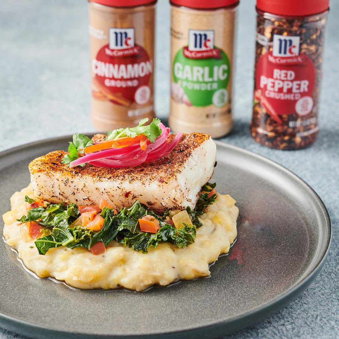 My Spiced Cod w/ Mashed Plantains & Braised Kale, made w/ @mccormickspices, will have you wanting more… camcus.mkcsites.com/recipes/main-d…
