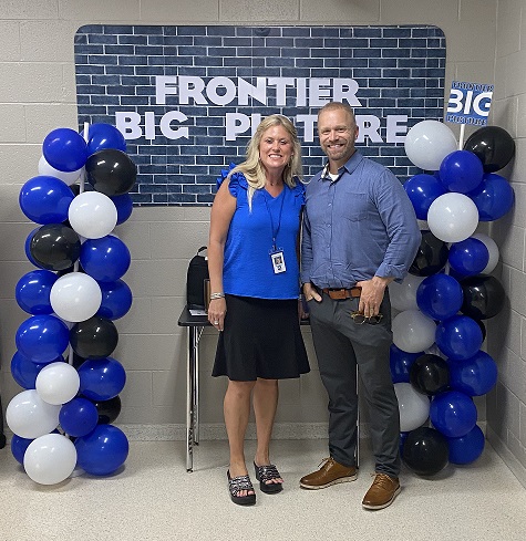 Principal Danielle Kalinski and Guidance Counselor Mike Eagan pose on the first day of school at Frontier #BIGPictureAcademy.
