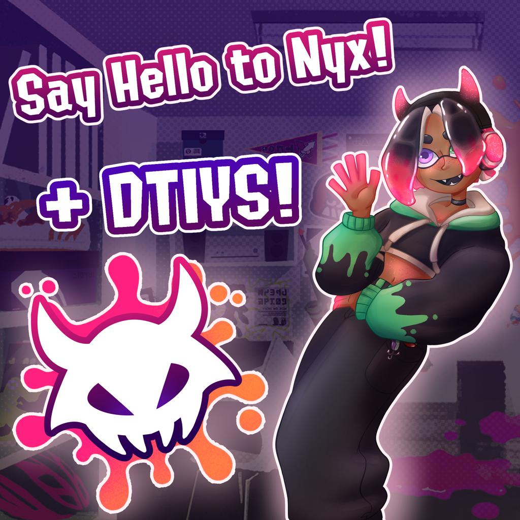 InkverseServer's tweet photo. There's a new squid in town!

Meet Nyx, our official Inkverse mascot! This laid-back inkling loves nothing more than to stream games and chat online. 🦑🎮

Check out the post for more info + an awesome DTIYS featuring cool prizes: https://t.co/Z6B14akmqQ

#Splatoon https://t.co/3L1j3ZLOTP