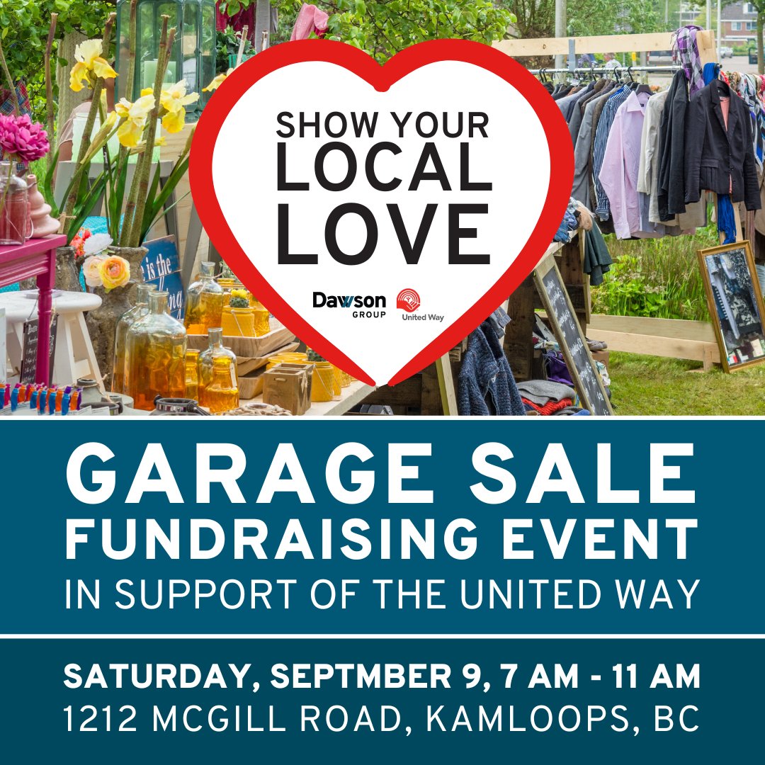 #DawsonGroup is hosting a garage sale in support of the #UnitedWay on September 9, from 7am to 11am at 1212 McGill Road in #Kamloops. All items have been donated by our team and all money raised for the United Way will #staylocal! ❤️
#YKA #Fundraiser #GiveBack #PeopleFirst