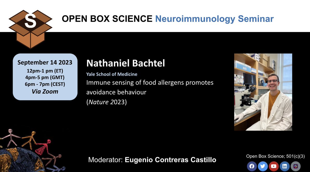 Open Box Science (@openboxsci) on Twitter photo OBS #Neuroimmunology Seminar
📅 Thu, September 14, 12 pm ET
📌 Speaker: Nathaniel D. Bachtel <a href="/RMedzhitov/">Ruslan Medzhitov</a> <a href="/YaleIBIO/">Yale Department of Immunobiology</a>
👉 Registration: us02web.zoom.us/meeting/regist…
#insulin #diabetes #astrocyte #Alzheimer #openscience OBS #Neuroimmunology Seminar
📅 Thu, September 14, 12 pm ET
📌 Speaker: Nathaniel D. Bachtel <a href="/RMedzhitov/">Ruslan Medzhitov</a> <a href="/YaleIBIO/">Yale Department of Immunobiology</a>
👉 Registration: us02web.zoom.us/meeting/regist…
#insulin #diabetes #astrocyte #Alzheimer #openscience