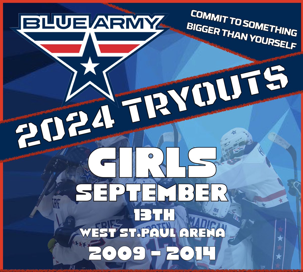Girls Tryouts in 1 week. Secure your spot for tryout today! bluearmy.hockey/2024tryouts